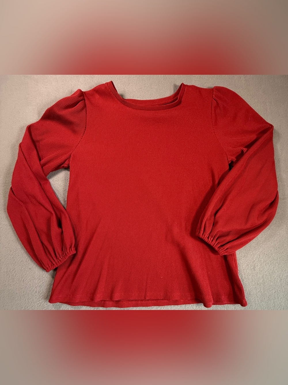 LC Lauren Conrad Red Ribbed Puff-Sleeve Long Sleeve Top